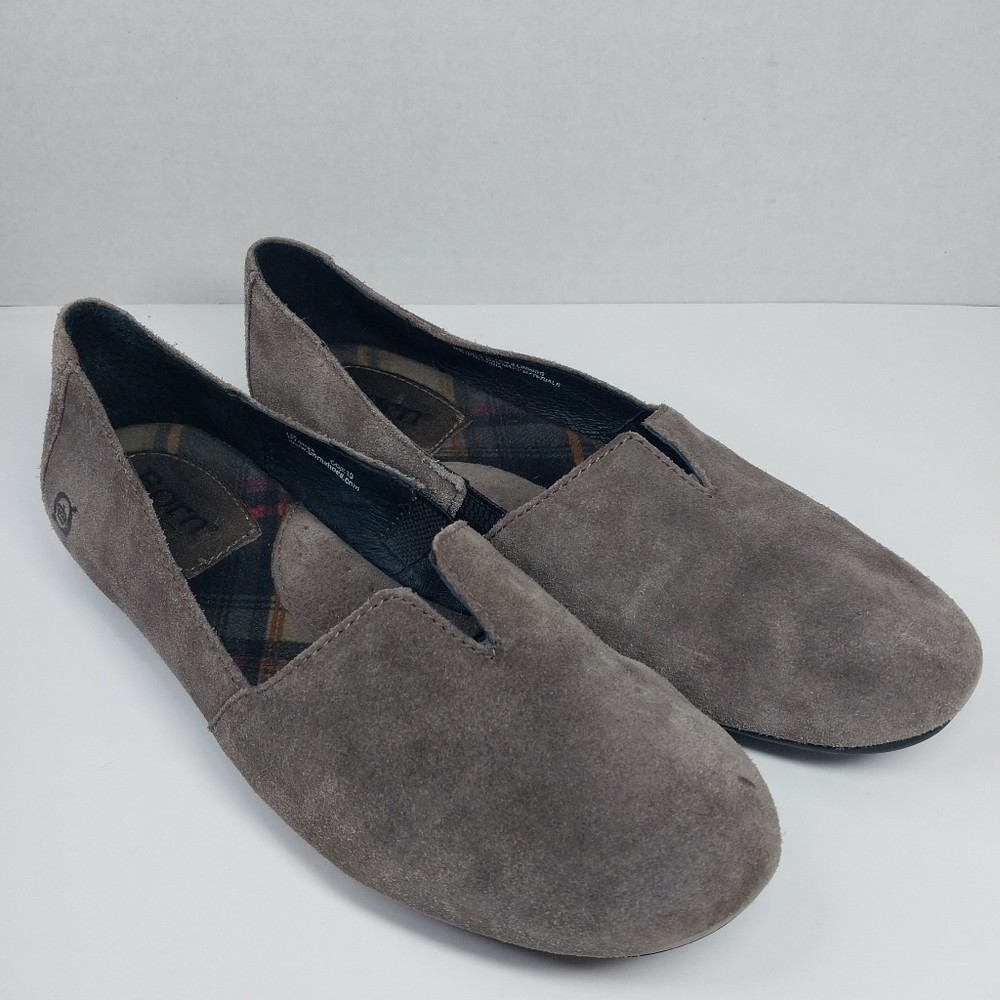 Born Women's Sebra Loafer Size 7 M Flats Slip On Grey Leather Shoe Comfy Casual